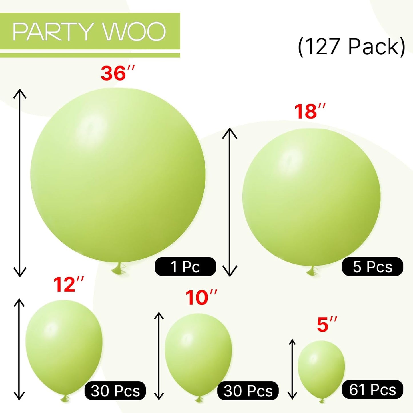 PartyWoo Lime Green Balloons - 127 Pcs Neon Latex Balloon Arch Kit for Graduation & Birthday Decor