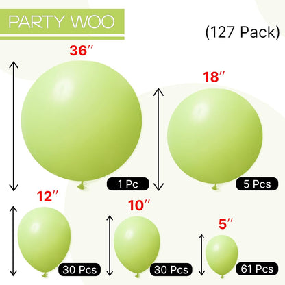 PartyWoo Lime Green Balloons - 127 Pcs Neon Latex Balloon Arch Kit for Graduation & Birthday Decor
