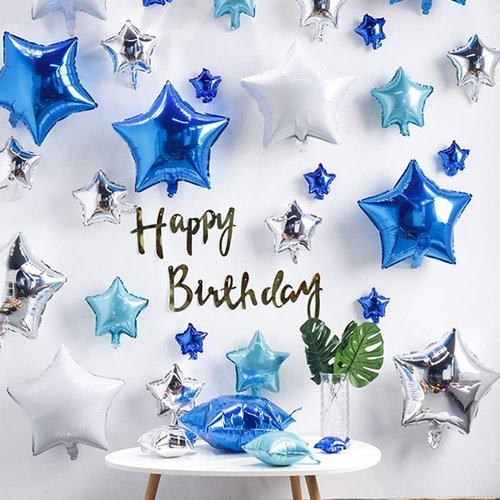 Blue Star Foil Balloons by [Brand Name] - 24 Pcs Mylar Balloons for Baby Showers & Gender Reveals
