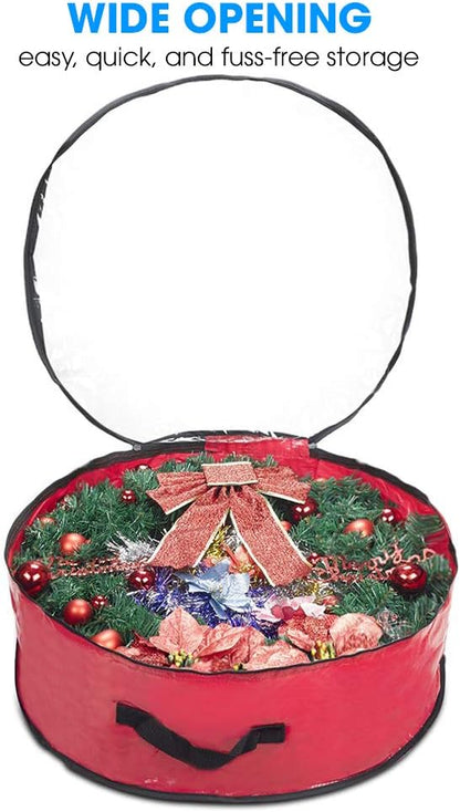 Propik Christmas Wreath Storage Bag - Tear-Resistant Holiday Container with Clear Window | 36" X 36" X 8" (Red)