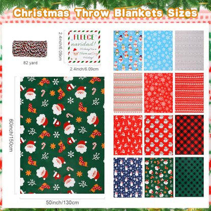 12 Pack Christmas Throw Blankets with Gift Tags - 50 x 60 Inch Holiday Fleece & Flannel
