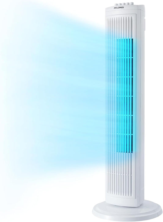 PELONIS 30-Inch Oscillating Tower Fan - 3 Speed Settings & Auto-Off Timer | Stylish White Design