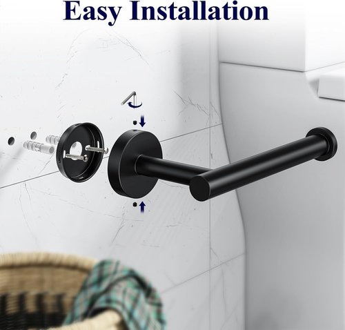 Kitsure Toilet Paper Holder - Sturdy Matte Black Wall-Mounted Holder for Mega Rolls | Premium 304 Stainless Steel