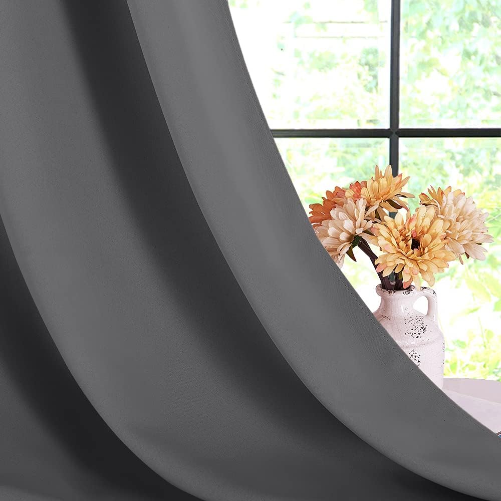 NICETOWN Grey Blackout Curtain Panels - Thermal Insulated Grommet Top Drapes | 45 Inch Long (2 Panels, W42 x L45)