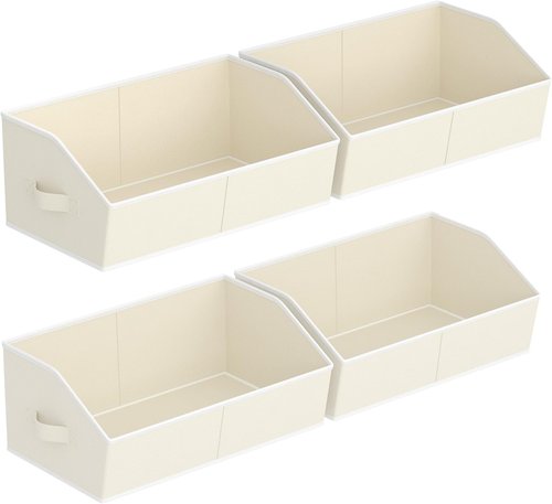 Homsorout Storage Bins - Large Trapezoid Closet Organizer Baskets with Handles | 4-Pack, Beige