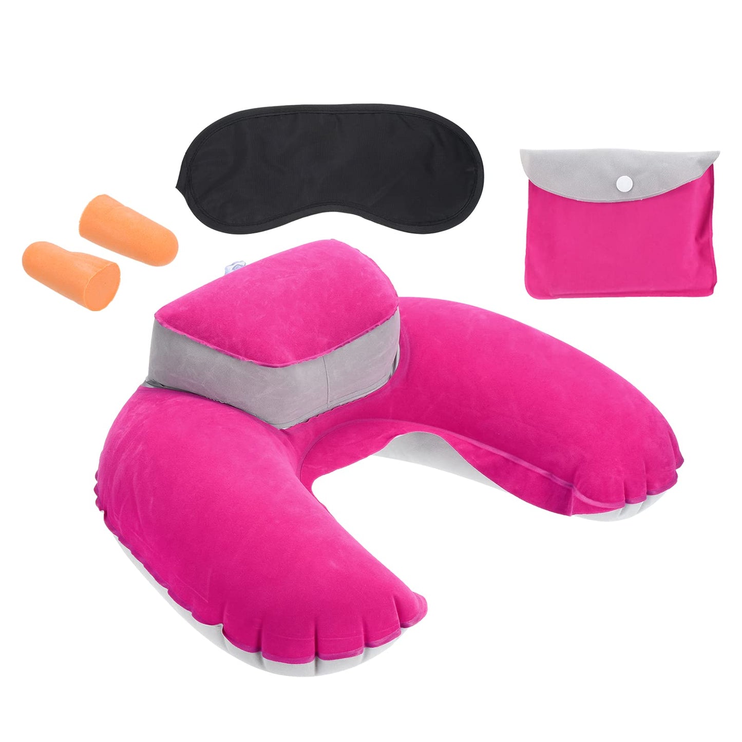 PATIKIL Travel Neck Pillow, U Shaped Pillow Portable Travel Neck Flight Pillow Includes Storage Pouch Eye Masking Earplugs for Airplane Office, Pink