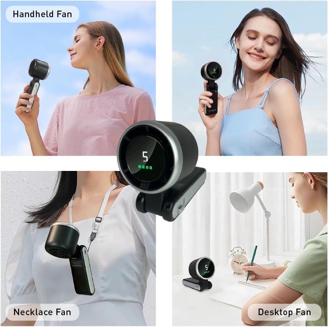 Skiennix Portable Handheld Turbo Fan - 3-in-1 Battery Operated with 5 Speeds & 20H Runtime | Black
