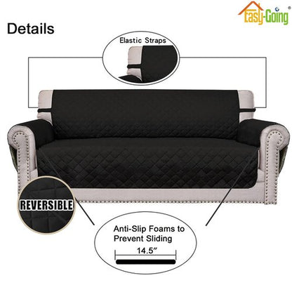Easy-Going Sofa Slipcover Reversible Loveseat Sofa Cover Couch Cover for 2 Cushion Couch Furniture Protector with Elastic Straps for Pets Kids Dog Cat (Oversized Loveseat, Black/Black)