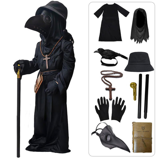 SENLI Plague Doctor Costume for Kids Funny Scary Halloween Costumes for Boys Girls 9 in 1 Set Halloween Outfits (M(8-10Y))