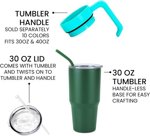 Makerflo 30 oz Black Powder Coated Tumbler - Pack of 25 with Upgraded Handle & Leak-Proof Lid | Ideal for Crafting & Personalization