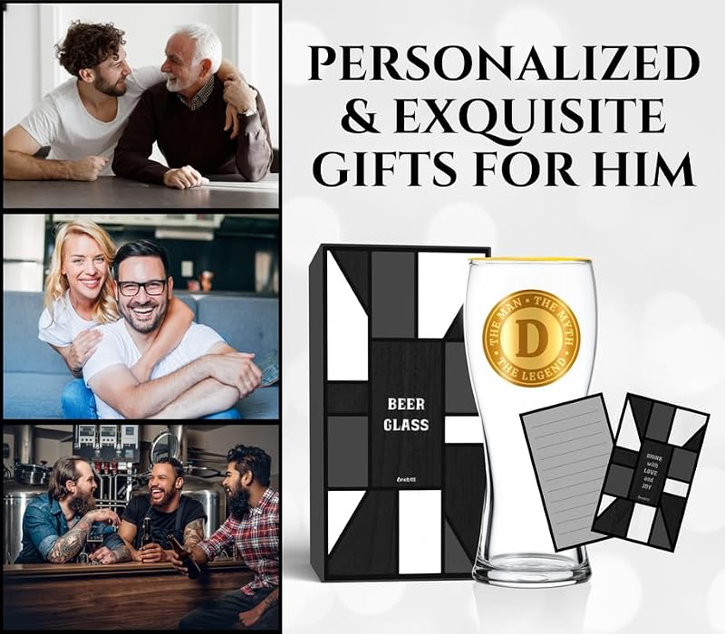 Personalized Beer Glass for Men with Initial - Custom Alcohol Gift for Beer Lovers - The Man The Myth The Legend