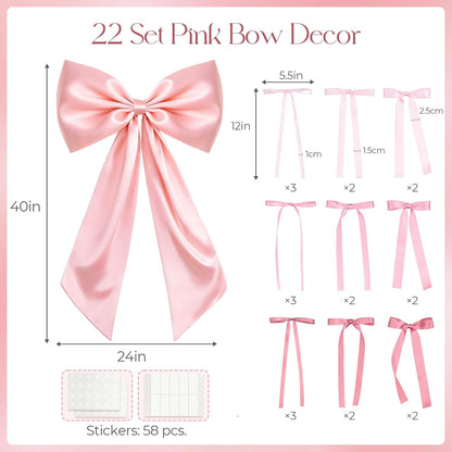 Skiennix Large Pink Bow Set - 22Pcs Giant Satin Bows (40x24 Inch) & 21 Small Bows for DIY Decor