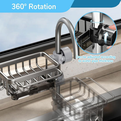 Skiennix Kitchen Sink Faucet Organizer - 2024 Upgraded Adjustable Sponge Holder | Black Right