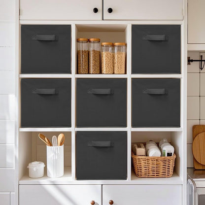 Skiennix 11 Inch Fabric Storage Cubes - Sturdy Foldable Bins for Clothes & Blankets | 8 Pack, Black