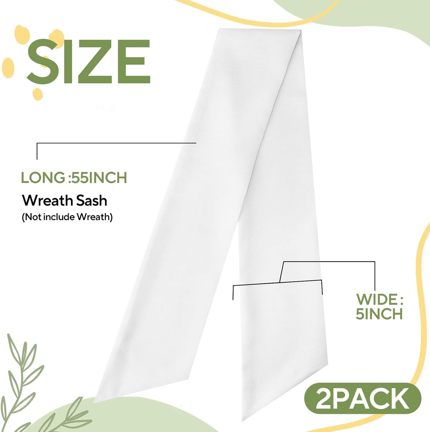 Skiennix White Wreath Sash - Elegant Linen Ribbon Bow for Front Door & Porch Decor | 2 Pcs Set