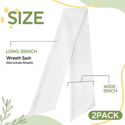 Skiennix White Wreath Sash - Elegant Linen Ribbon Bow for Front Door & Porch Decor | 2 Pcs Set
