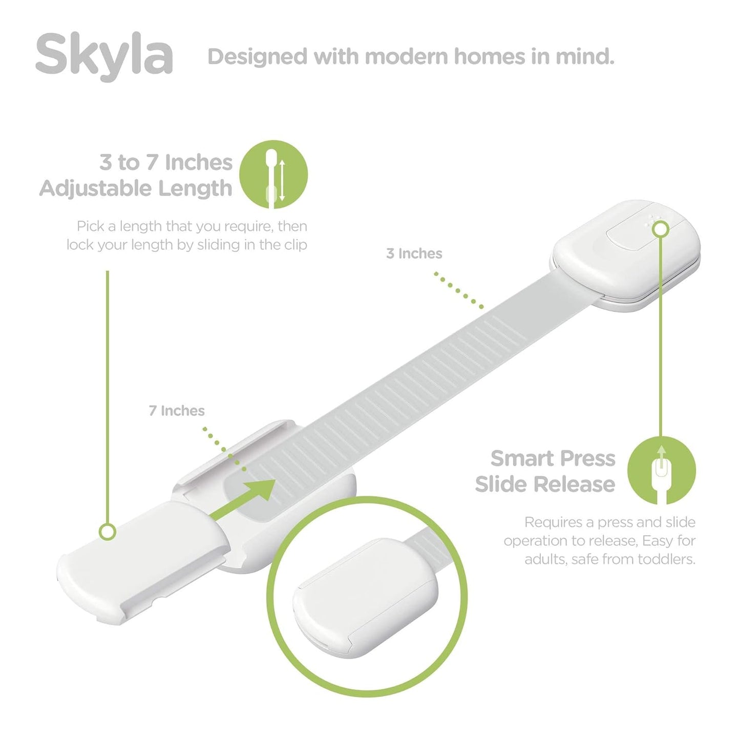 SKYLA HOMES Baby Locks - 8-Pack Child Safety Cabinet Proofing with 3M Adhesive | Easy Install, No Screws Needed
