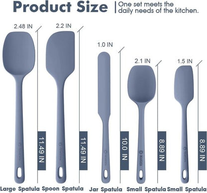 ChefAide Silicone Spatula Set - 5 Pieces, Ergonomic Grip, Heat Resistant Up to 600°F for Nonstick Cookware