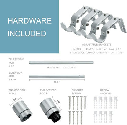 Byondeth Adjustable Curtain Rods - 16 to 170 Inches | 1 Inch Diameter with Aluminum End Cap, Silver Gray