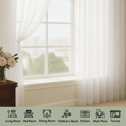 OWENIE Sheer Ivory Curtains, Sheer Curtains 63 inch Length 2 Panels Set, Rod Pocket Voile Fimly Sheer Drapes for Living Room Bedroom, 2pcs, Ivory, Each 59" W x 63" L