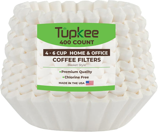 Tupkee Coffee Filters - 400 Count Junior Basket Style, Chlorine-Free White Paper for 4-6 Cups