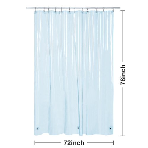 Barossa Design Clear Blue Long Shower Curtain Liner 78" Height - 3 Magnets & Waterproof Lightweight PEVA Shower Liner for Bath Tub, PVC Free, Metal Grommets, Clear Blue, 72x78