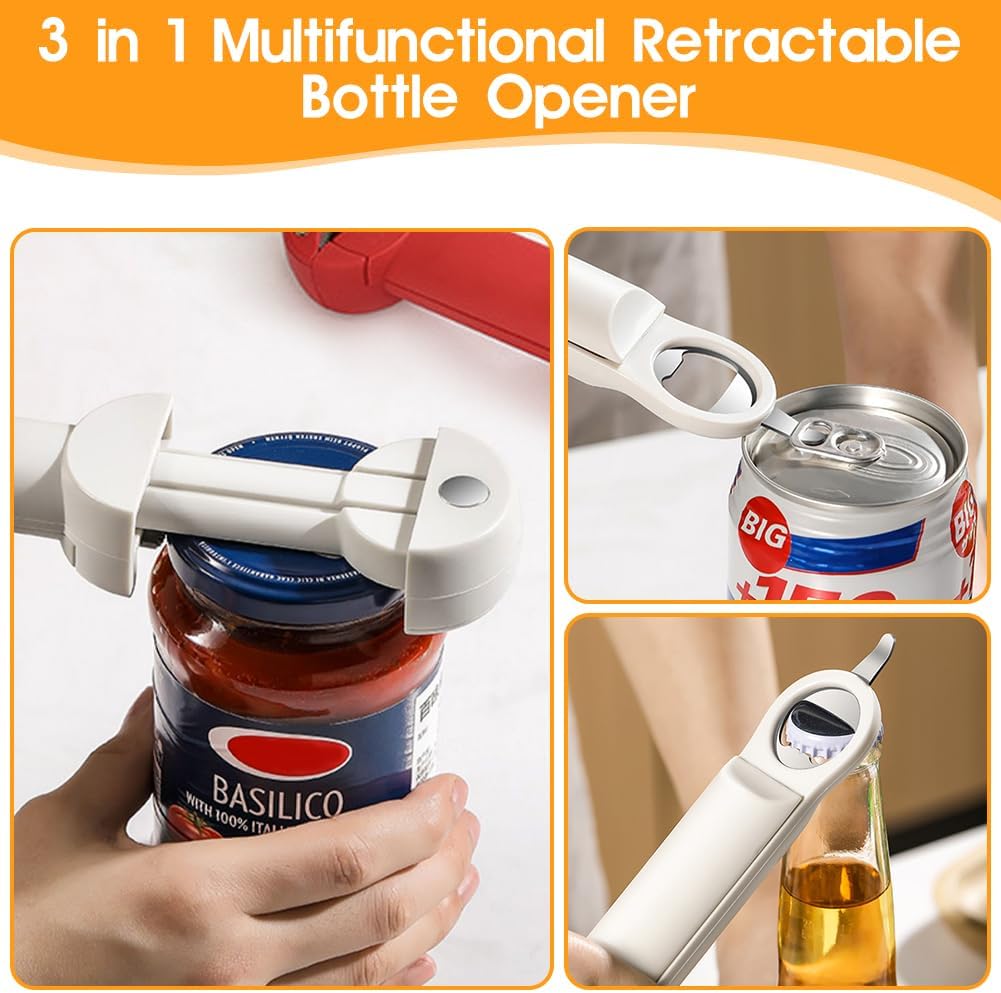 Skiennix 3-In-1 Multifunctional Retractable Bottle Opener - Stainless Steel Jar Opener for Seniors & Arthritis Relief