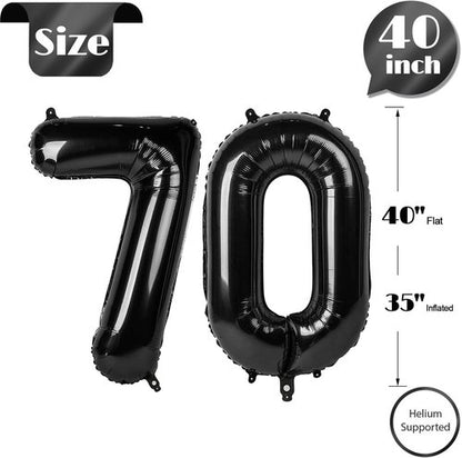 Black Number 70 Balloon - 40 Inch 70th Birthday Decoration for Men & Women | Party Supplies