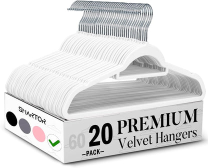 Smartor Velvet Hangers - Space-Saving Non-Slip Clothes Hangers with Tie Bar | 20-Pack Heavy Duty