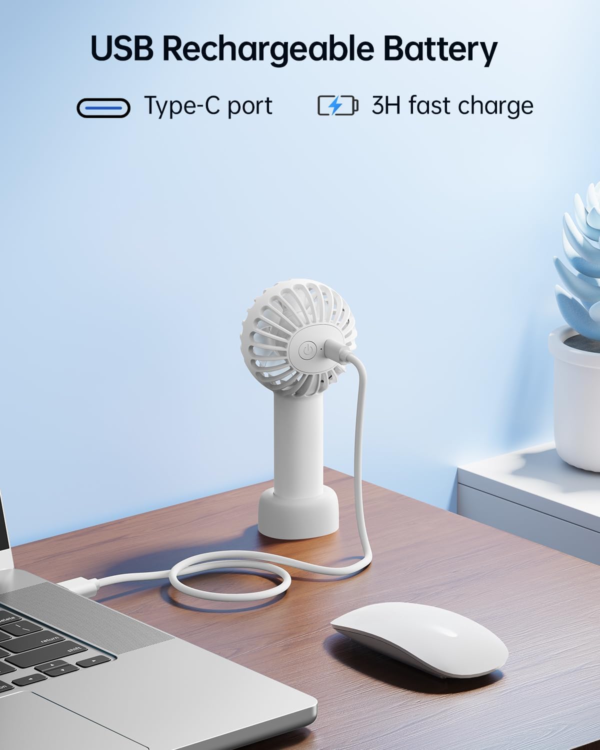 Sweetfull Mini Portable Fan - Rechargeable Handheld Fan with 3 Speeds | Cute White Design for Travel & Makeup