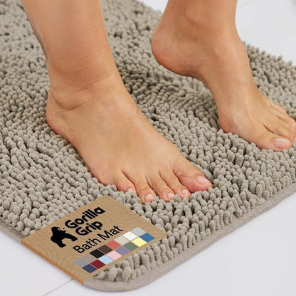 GORILLA GRIP Bath Rug Mat - Thick Absorbent Chenille | Quick Dry Microfiber, 36x24, Gray Beige
