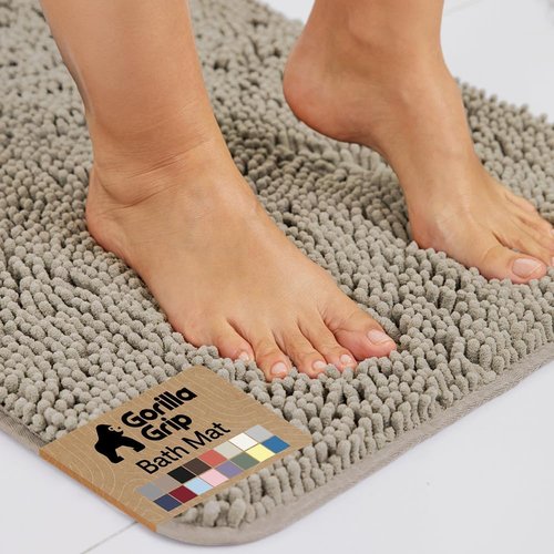 GORILLA GRIP Bath Rug Mat - Thick Absorbent Chenille | Quick Dry Microfiber, 36x24, Gray Beige