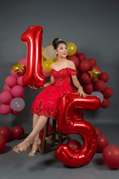 Happy 27 Red Foil Number Balloons - Large Birthday Decorations for Men & Women | Perfect for Weddings & Anniversaries