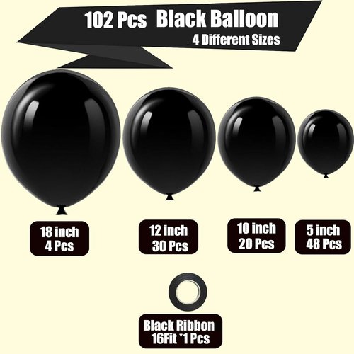 Matte Black Balloons by [Brand Name] - 102-Piece Latex Balloon Arch Kit for Graduation, Halloween, & Birthday Parties