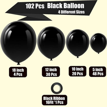 Matte Black Balloons by [Brand Name] - 102-Piece Latex Balloon Arch Kit for Graduation, Halloween, & Birthday Parties