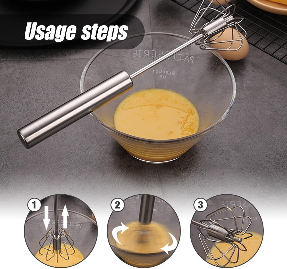 Skiennix Stainless Steel Semi-Automatic Whisk - 10-Inch Manual Mixer for Blending & Beating