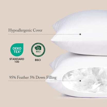 puredown® Natural Feather Down Throw Pillow Inserts 20 x 20 (Set of 2, White), Décor Pillow for Couch, Chairs, Office, Apartments