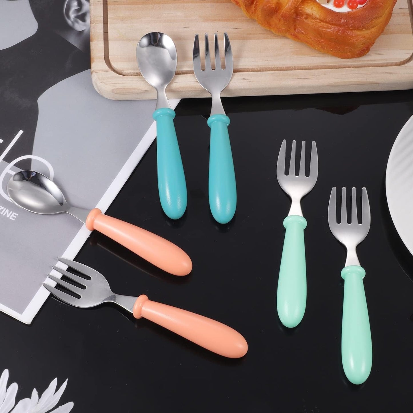 Skiennix Toddler Utensils Set - 12-Piece Stainless Steel Forks & Spoons for Safe Self-Feeding | Dishwasher Safe