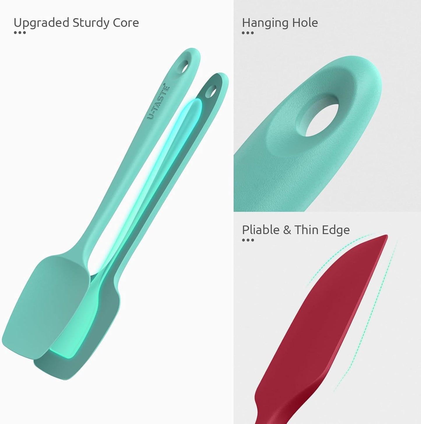 U-Taste Silicone Spatula Set - High Heat Resistant 600ºF Food Grade Rubber Kitchen Utensils | 4PCS Multicolor