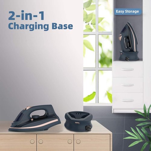 Martisan Cordless Iron for Clothes, 1500W, Wireless, Rapid Heating, Retractable Cord, Power Charging Base, Ceramic Soleplate, Anti-calc, Anti-drip, Self Clean