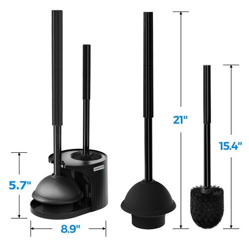FORASTO 2 in 1 Toilet Plunger and Brush Set, Toilet Bowl Cleaning Combo, Groove Gap Brush, Black