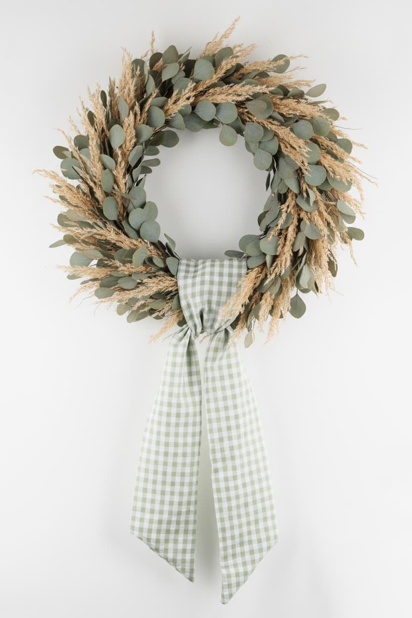 Skiennix Wreath Sash - Green White Checkered Plaid Bow Ribbon Bundle for Home Decor | 2 Pack (5.12" x 54.33")