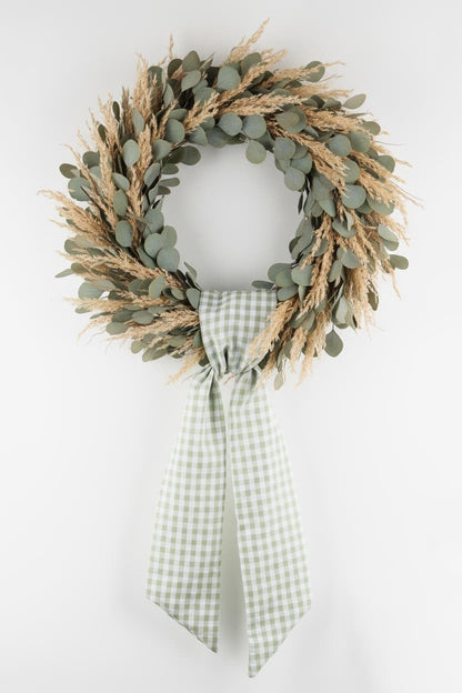 Skiennix Wreath Sash - Green White Checkered Plaid Bow Ribbon Bundle for Home Decor | 2 Pack (5.12" x 54.33")