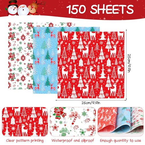 Christmas Wax Paper Sheets 150 Pack Food Wraps Waterproof & Greaseproof