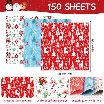Christmas Wax Paper Sheets 150 Pack Food Wraps Waterproof & Greaseproof