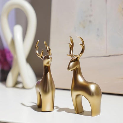 Braxio Deer Statue | Elegant Gold Reindeer Sculptures - 2pcs Resin Figurines for Home Decor