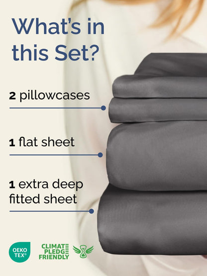 Skiennix Extra Deep Twin Sheet Set - 4-Piece Breathable Cooling Bedding - Soft, Wrinkle-Free Grey Sheets for Ultimate Comfort