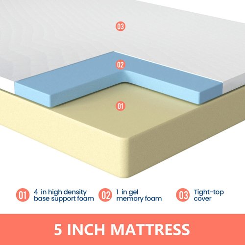FDW 5-Inch King Mattress - Medium Firm Gel Memory Foam | CertiPUR-US Certified | Pressure Relief & Cooling