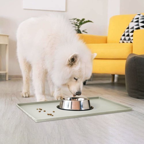 EIOKIT Dog Food Mat,Silicone Waterproof Food Tray,Non Slip Pet Bowl Mats Placemat,0.8" Raised Edge,Suitable for Most Small and Medium Sized Pets,28" x 18"