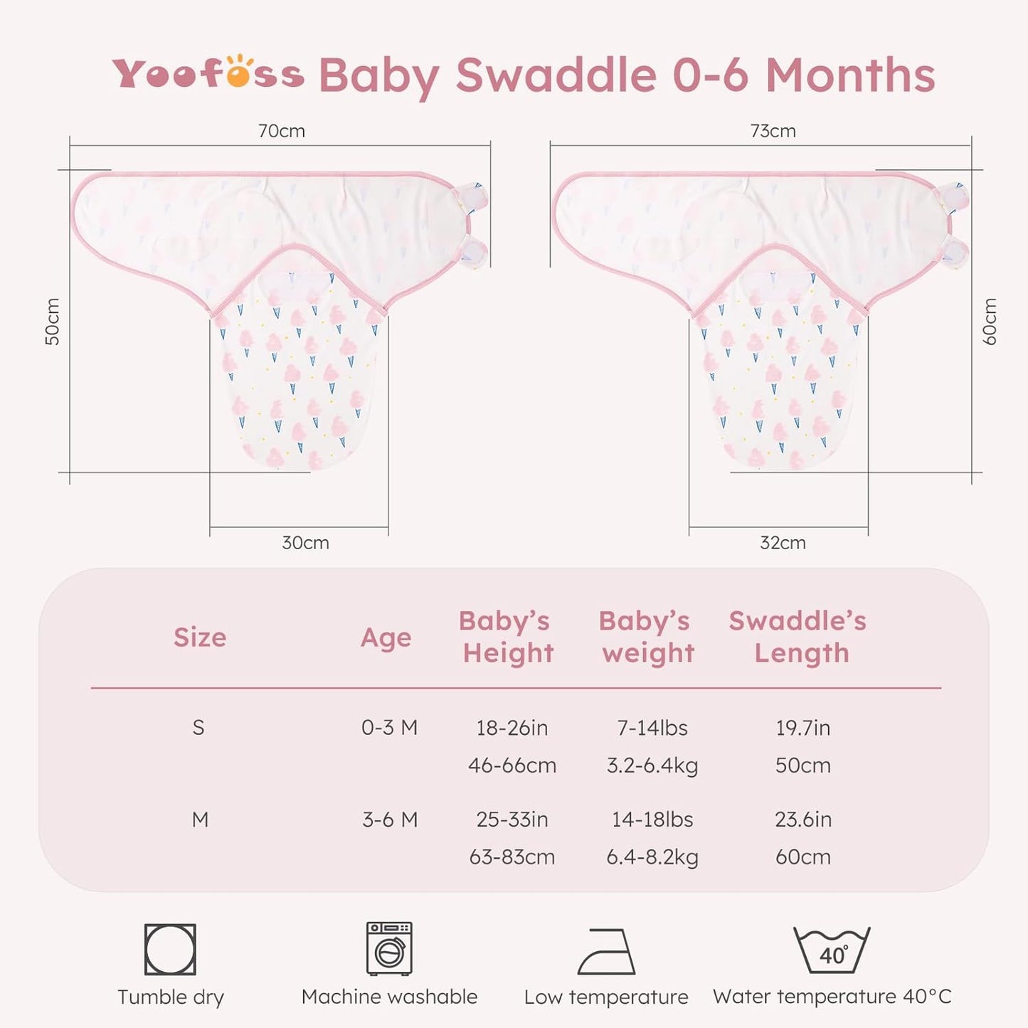Yoofoss Baby Swaddles - 100% Cotton Adjustable Swaddle Sack for Newborns | 0-3 Months, 3 Pack, Soft & Breathable